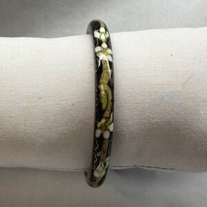 Vintage Enamel Cloisonne Bangle Bracelet Womens OS Black Floral Good Condition